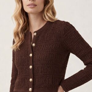 Magaschoni Pointelle Crochet Cardigan Chocolate Brown S NWT